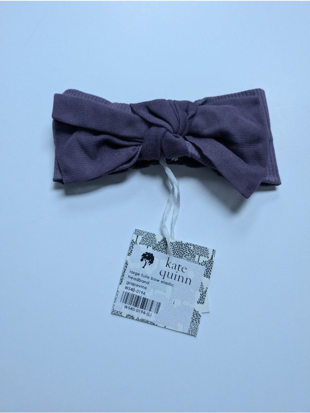 Kate Quinn Large Tulle Bow Elastic Headband Large Purple Grapevine Baby Bow